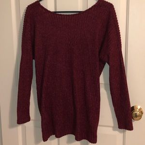 Maroon wrap back sweater.